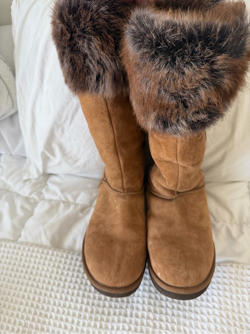 UGG Chestnut Suede Tall Faux-Fur Cuff Winter Boots - Picture 6 of 6